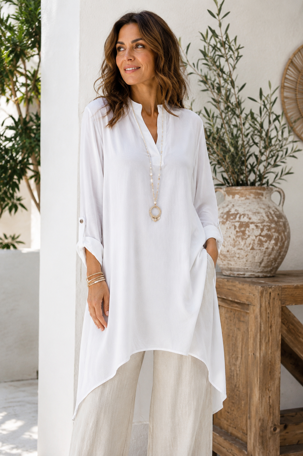 Polly Pleat Tunic White