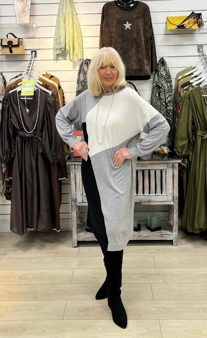 Block Print Tunic Dress Grey