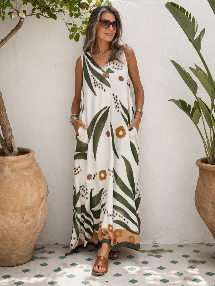 Tia Tribal Brooch Dress Khaki