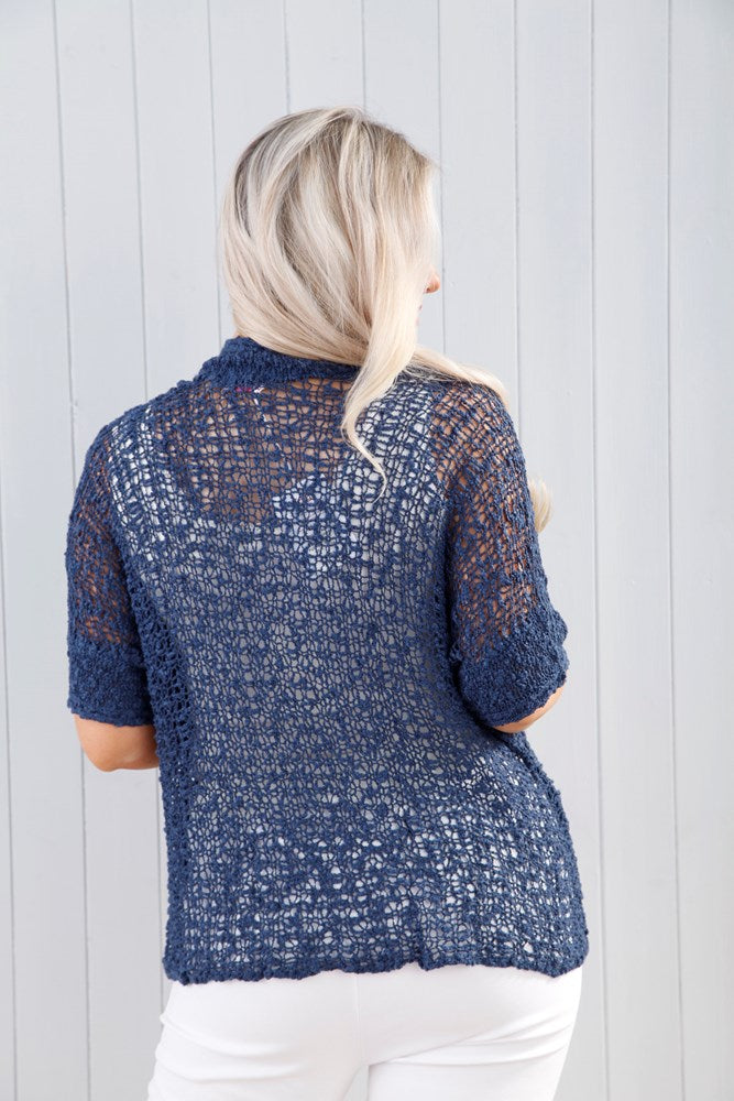 Pippa Popcorn Shrug Cardigan Denim Blue