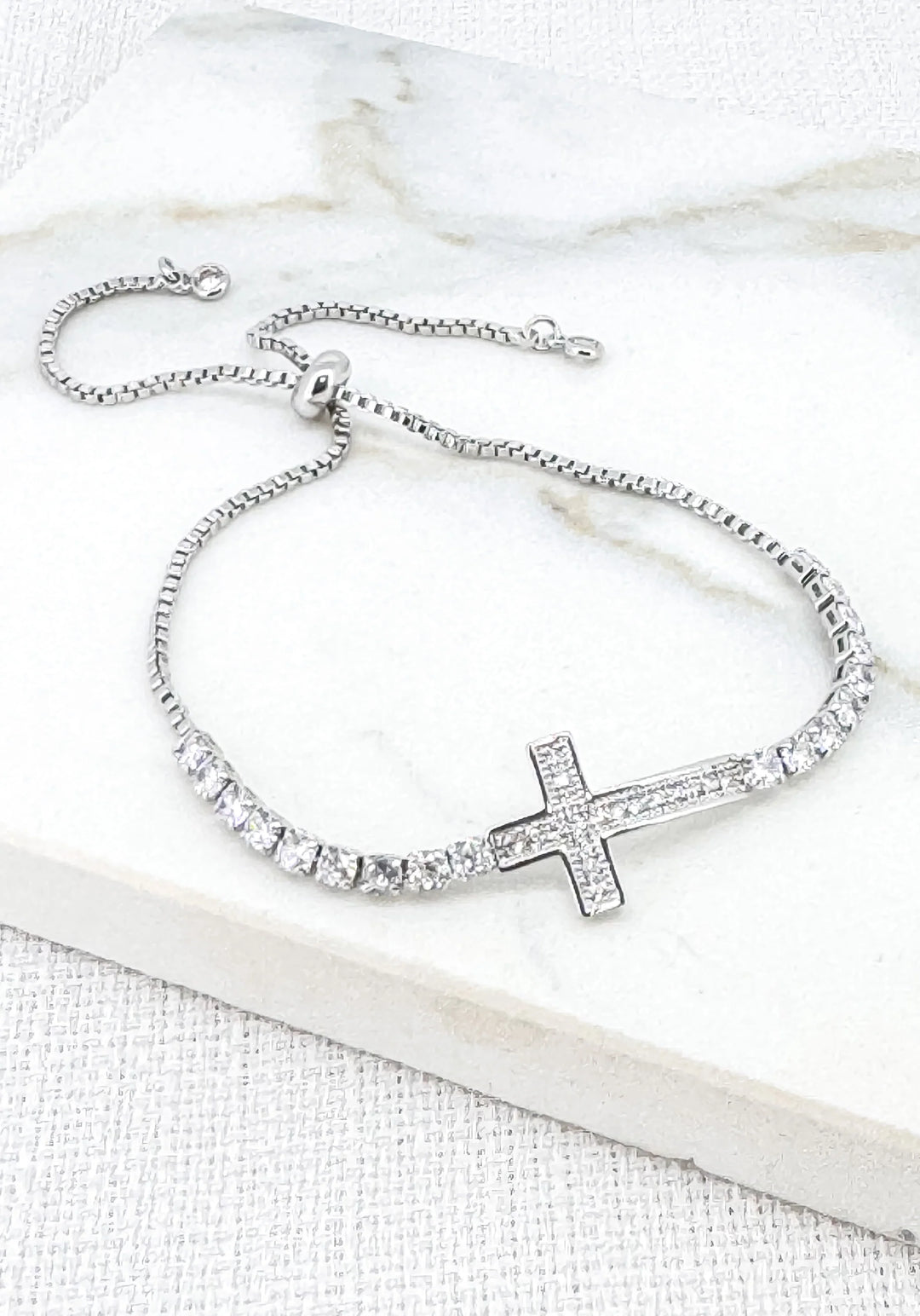 Eternal Diamanté Cross Bracelet Silver