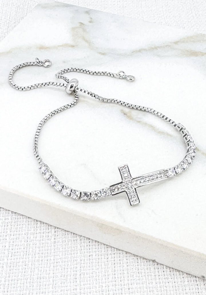 Eternal Diamanté Cross Bracelet Silver
