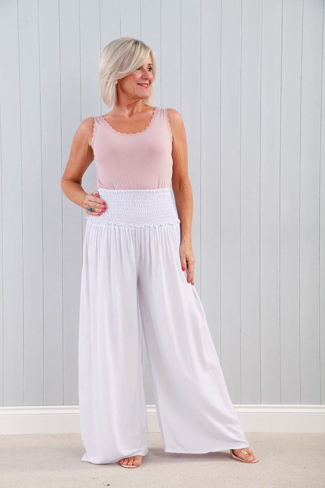 Ruched Waist Palazzo Pants Navy