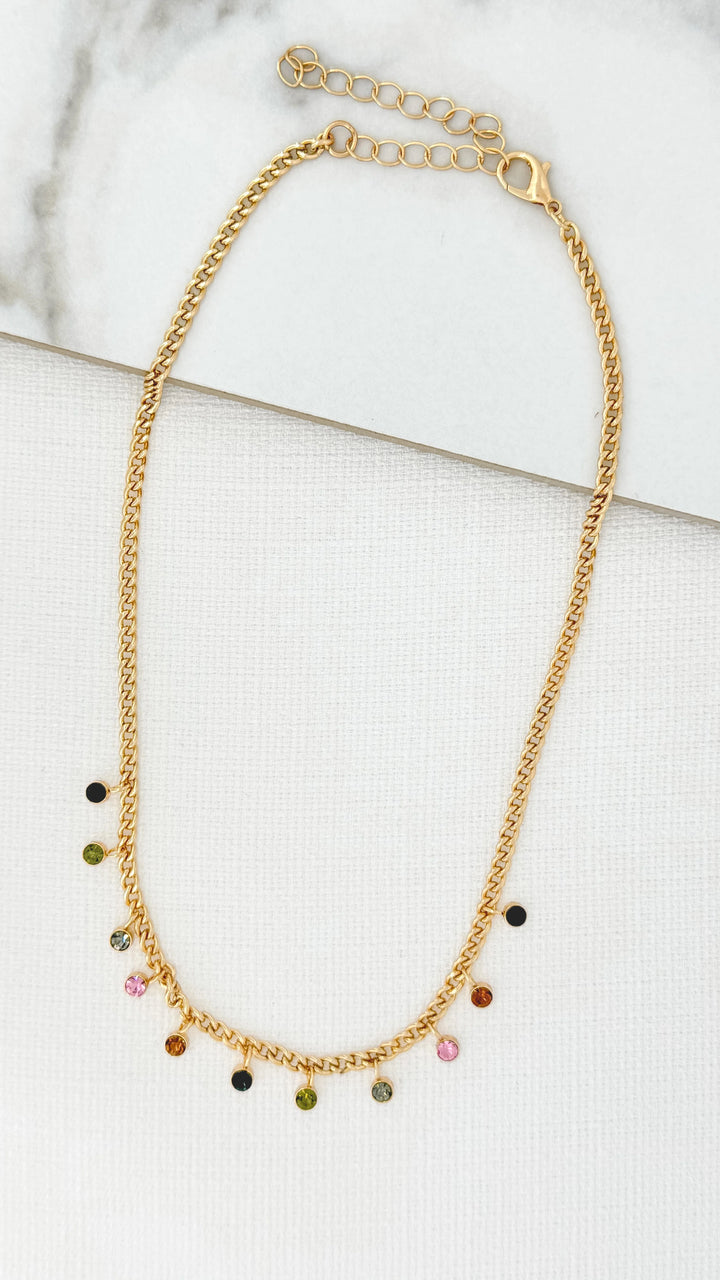 Multi Coloured Gem Necklace Gold