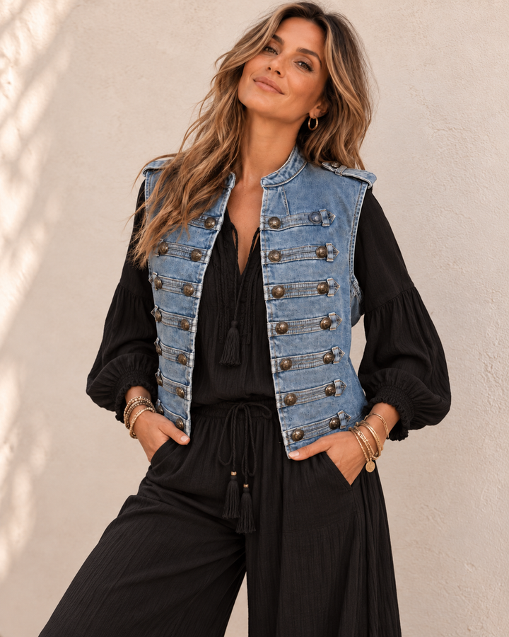 Ciandra Military Waistcoat Denim