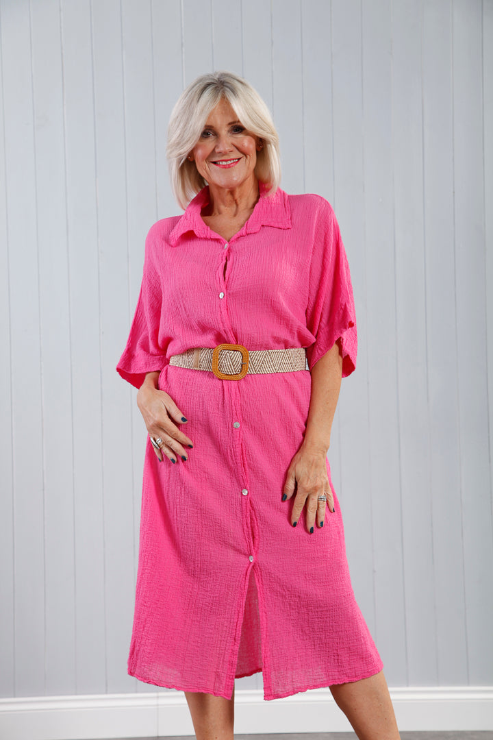 Olga Cotton Shirt Dress - Coral