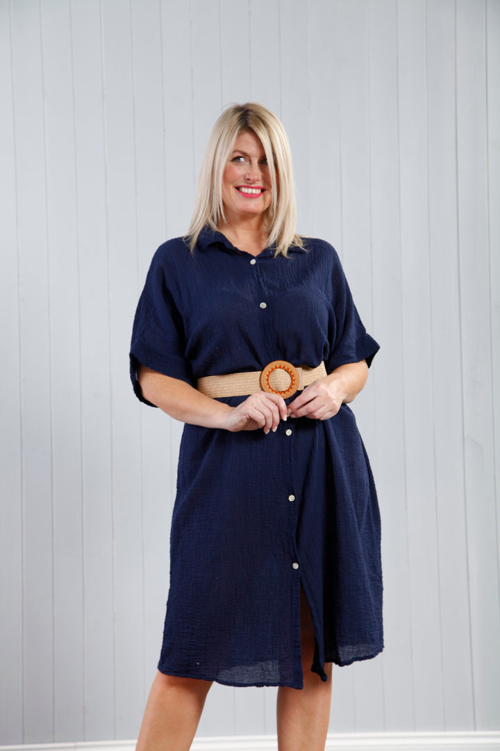 Olga Cotton Shirt Dress - Coral