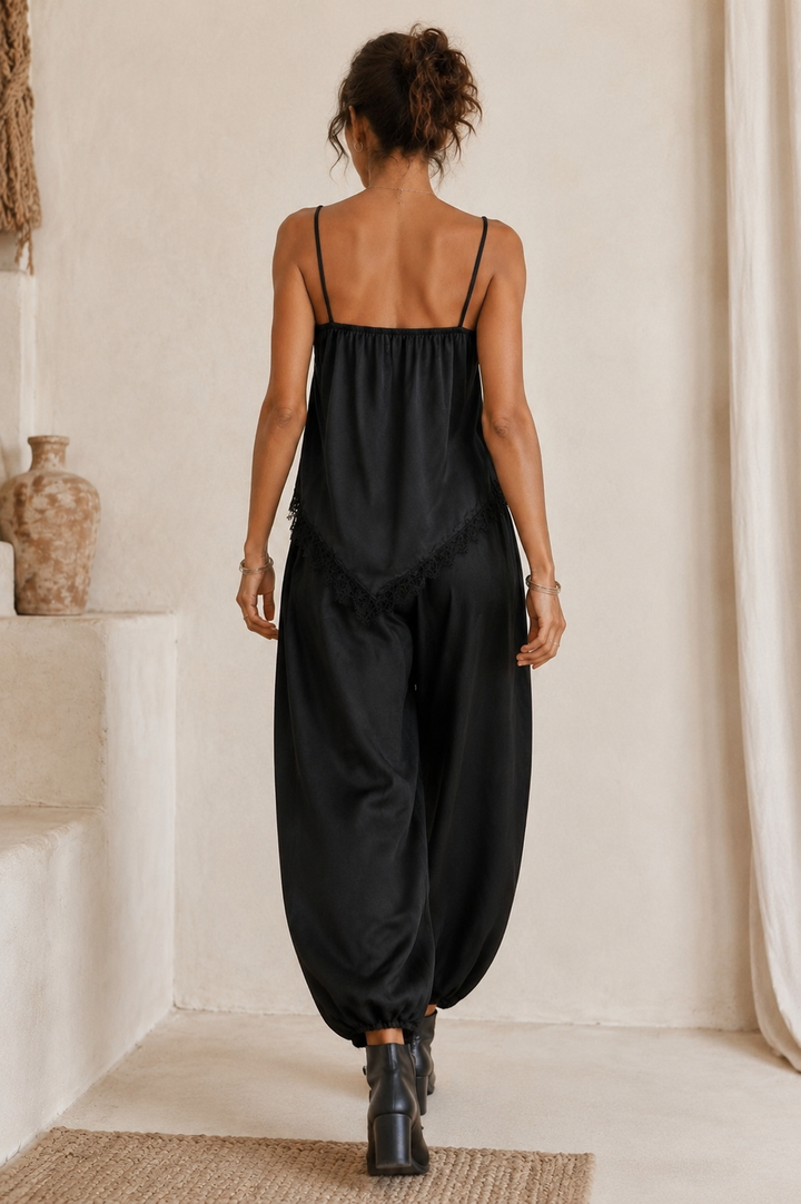 Asymmetric Lace Cami Top Black