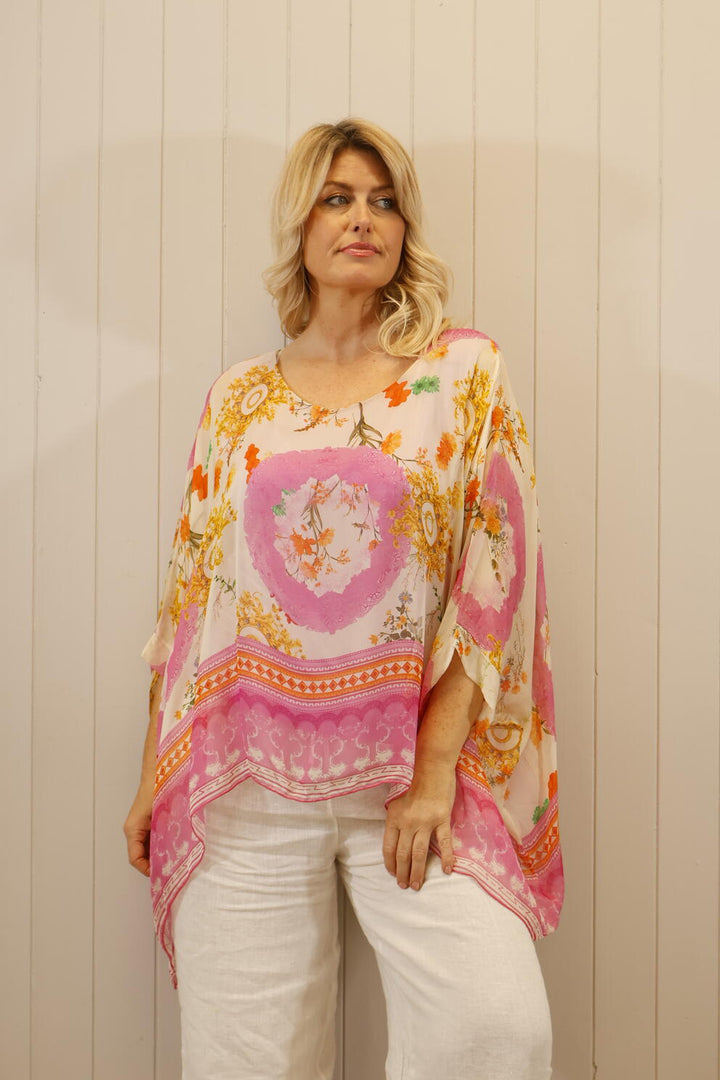 Silk Oriental Top Fuchsia