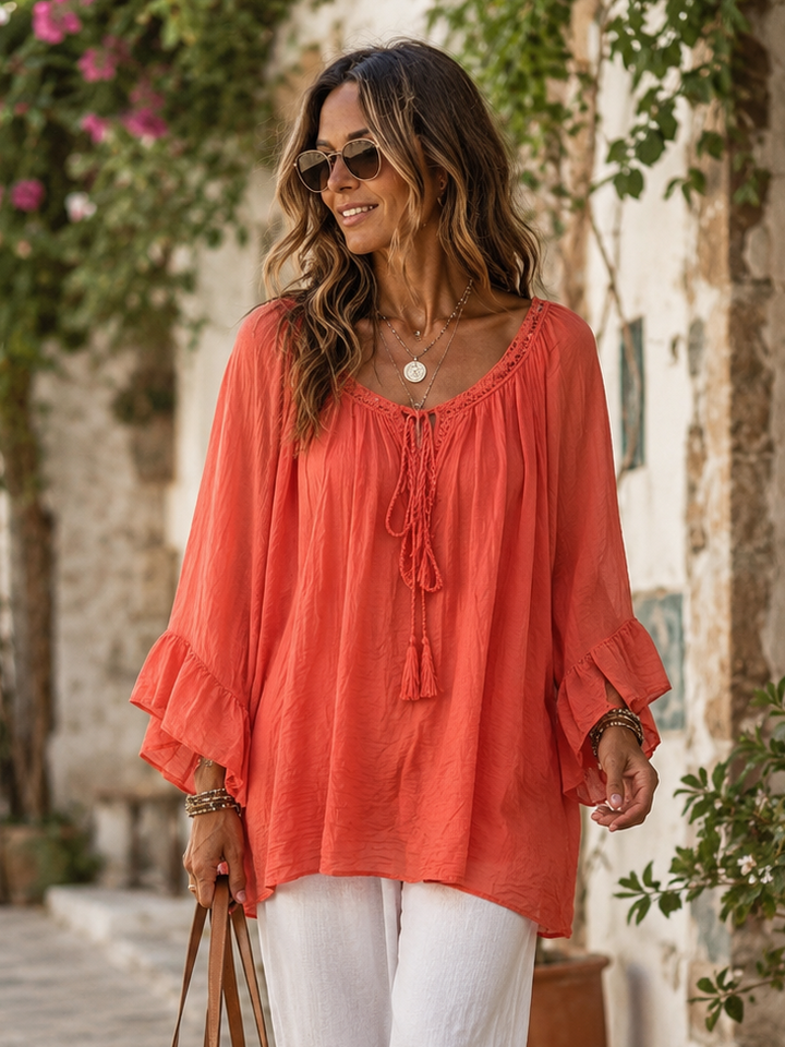 Sorrina Cotton Boho Top Coral