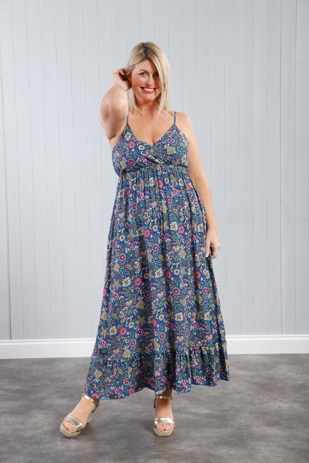 Ria Ditsy Maxi Dress - Ocean Blue