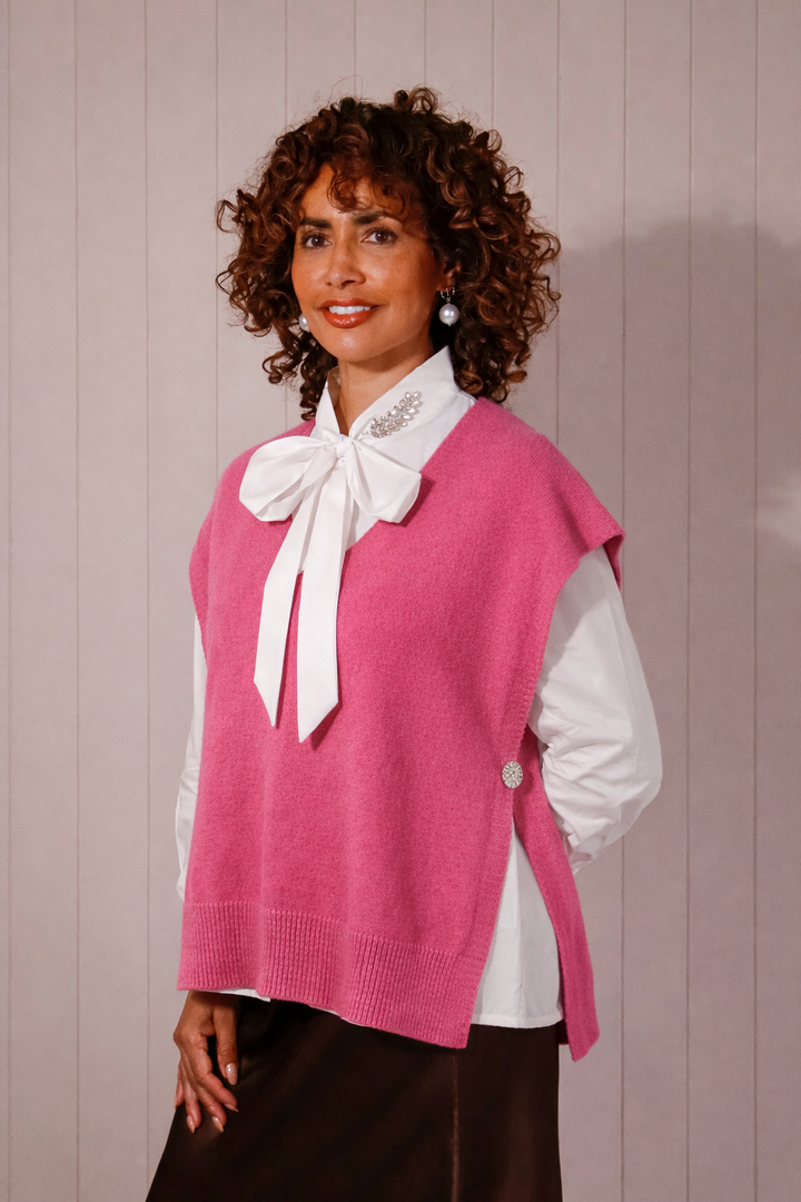 Clara Gold Button Tank Top Pink