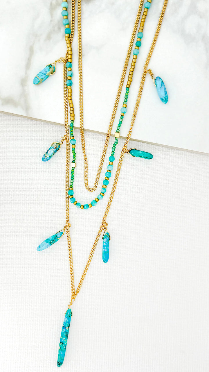 Leah Multi Layer Necklace Gold/Aqua