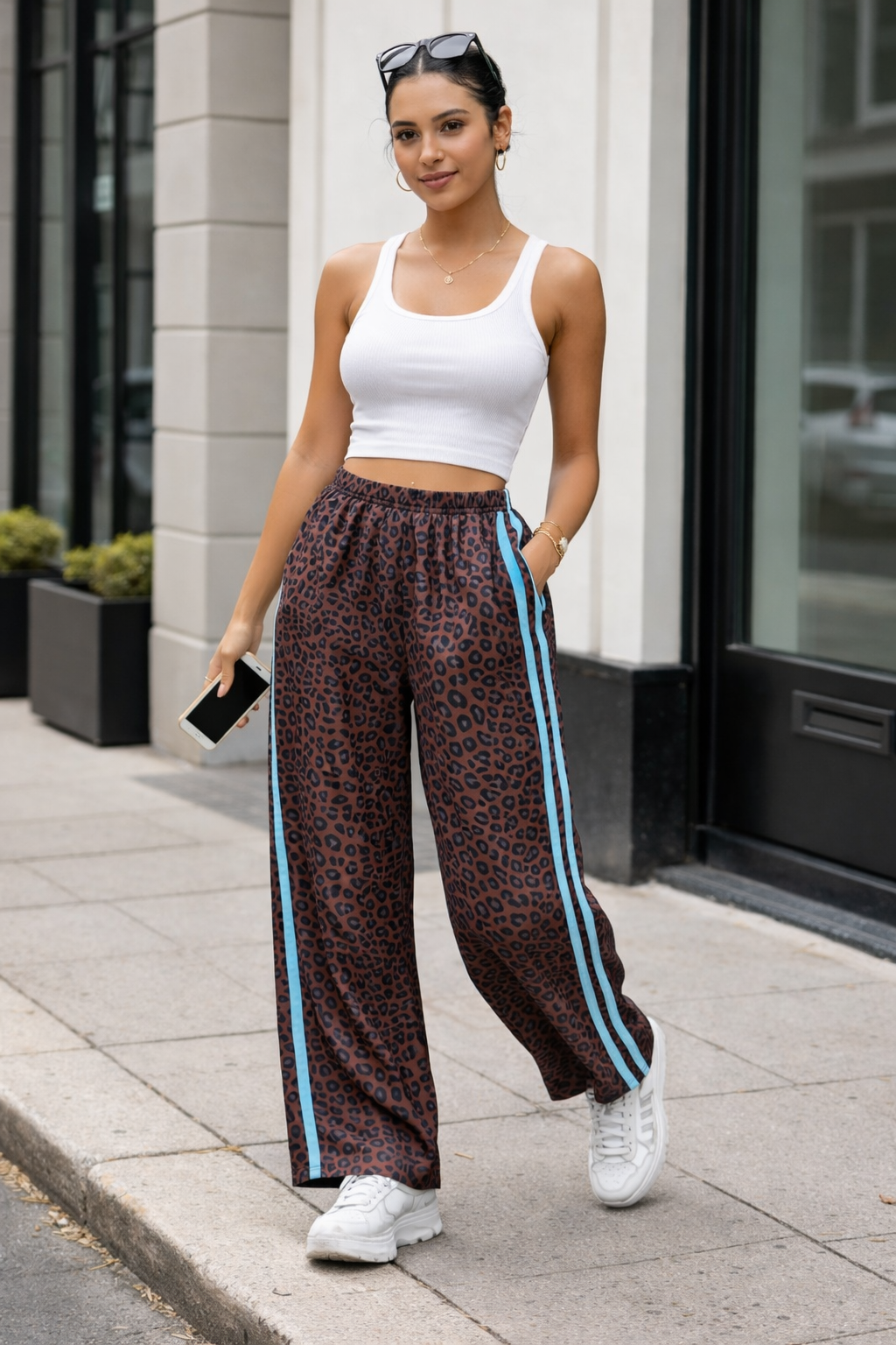 Mya Leopard Print Joggers Blue