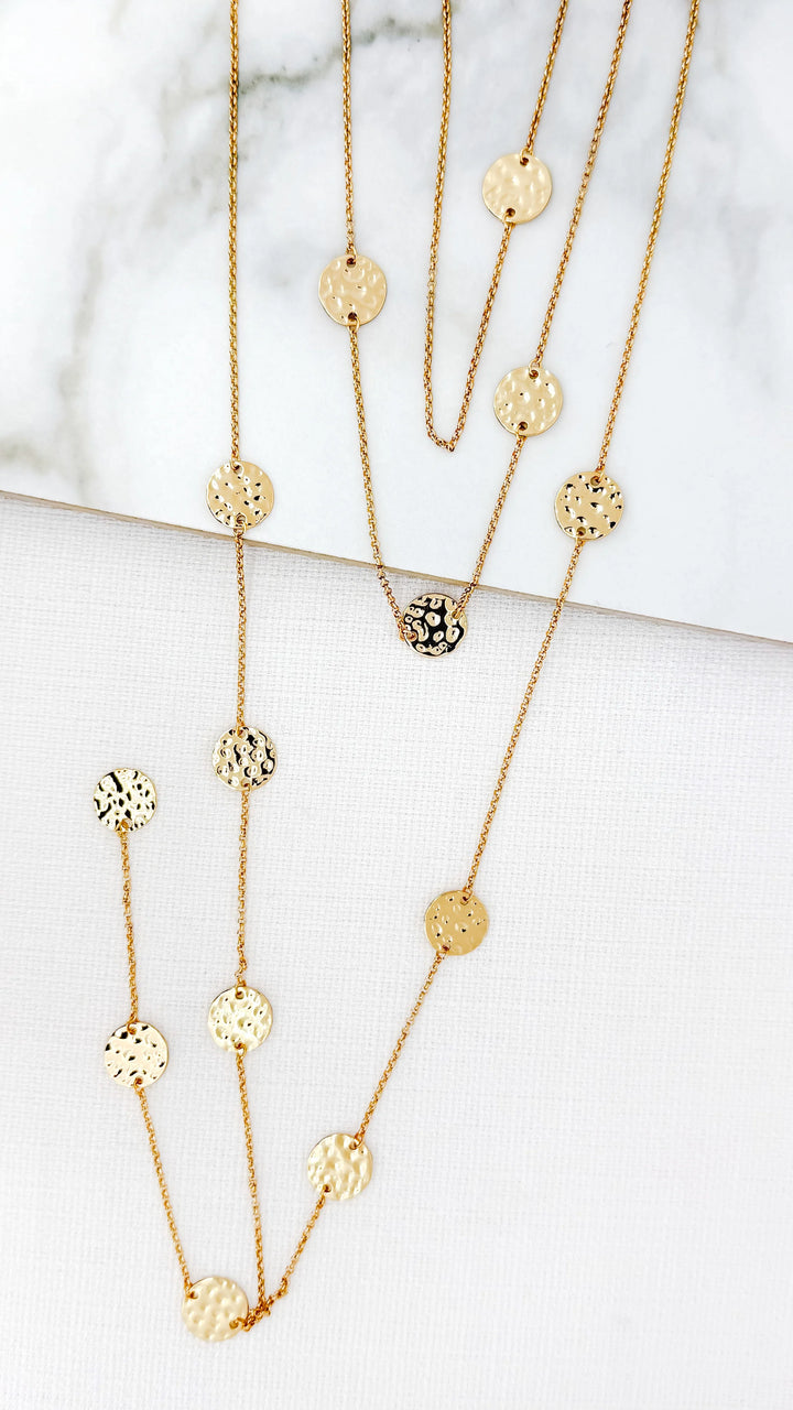 Gold Disc Necklace Long