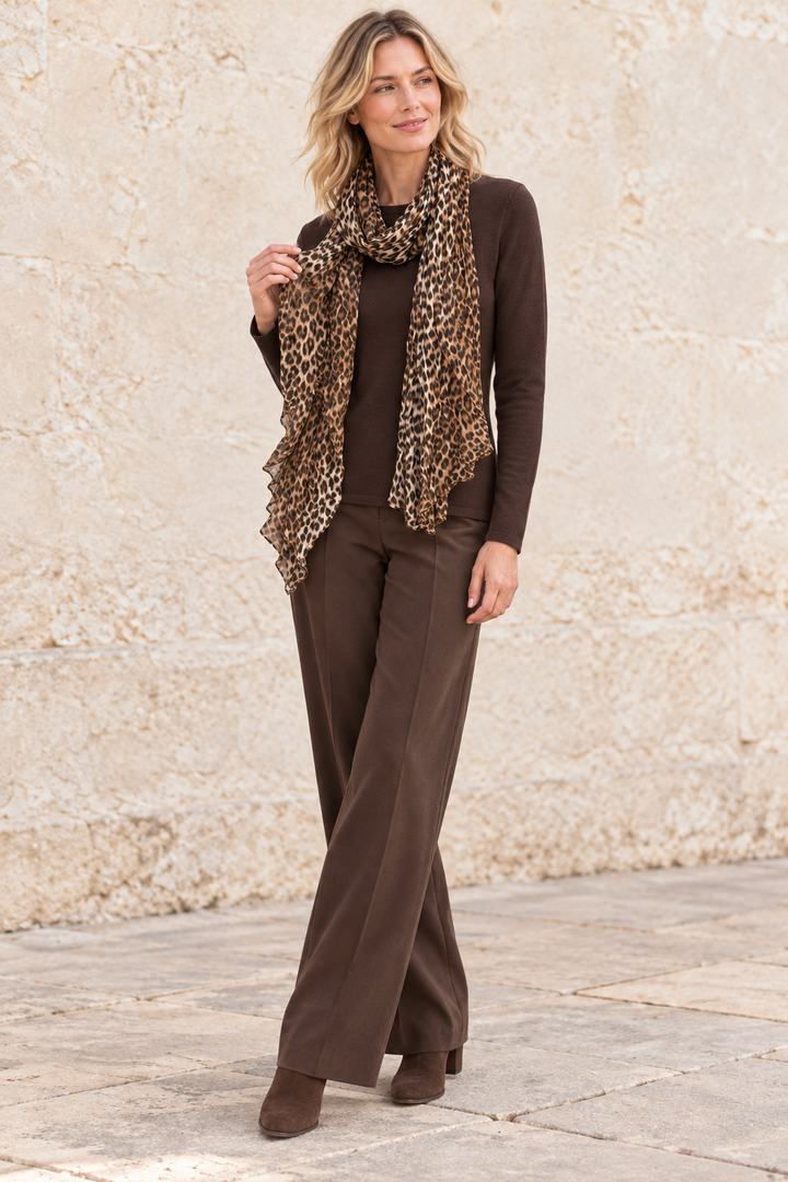 Leopard Scarf & Jumper Set Chocolate