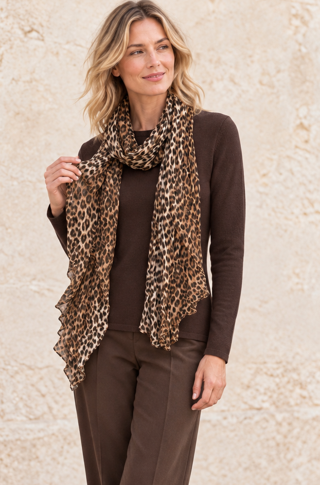 Leopard Scarf & Jumper Set Chocolate