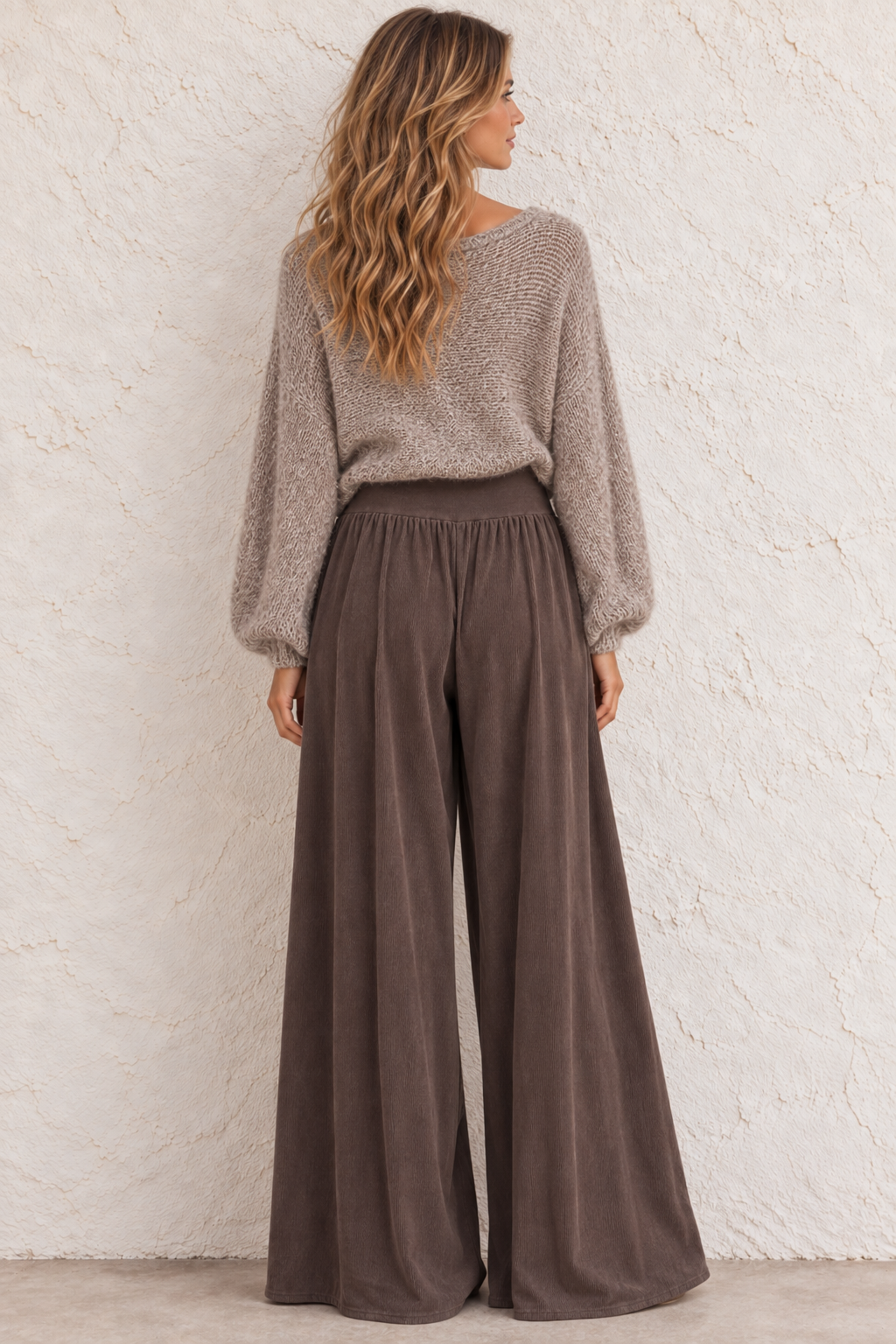 Marlow Needlecord Wide Leg Trousers Chocolate
