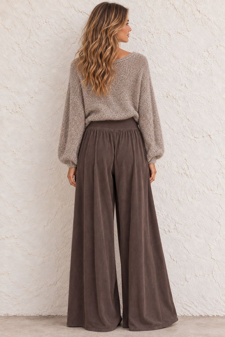 Marlow Needlecord Wide Leg Trousers Chocolate