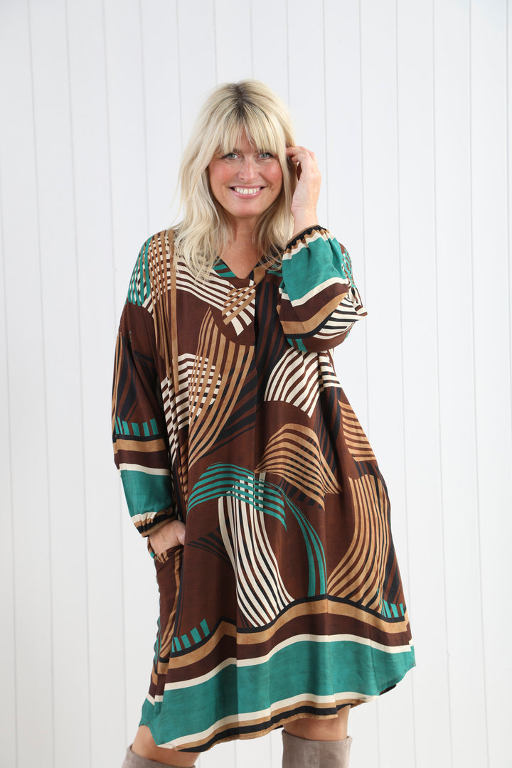 Valeria Abstract Dress Teal