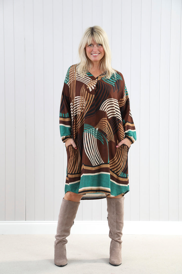 Valeria Abstract Dress Teal