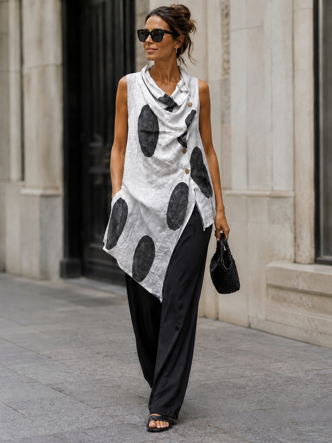 Luna Abstract Linen Tunic White
