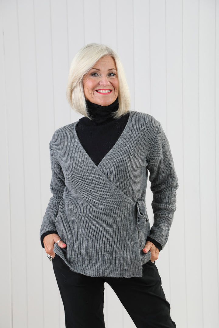Wrap Knit Cardigan Grey