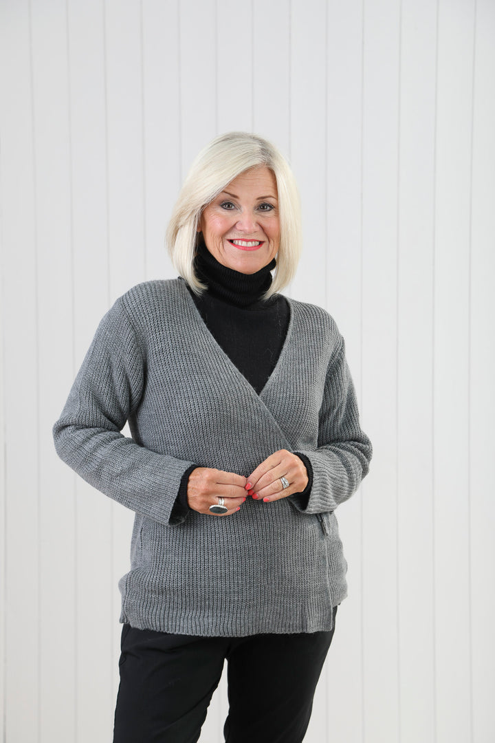 Wrap Knit Cardigan Grey