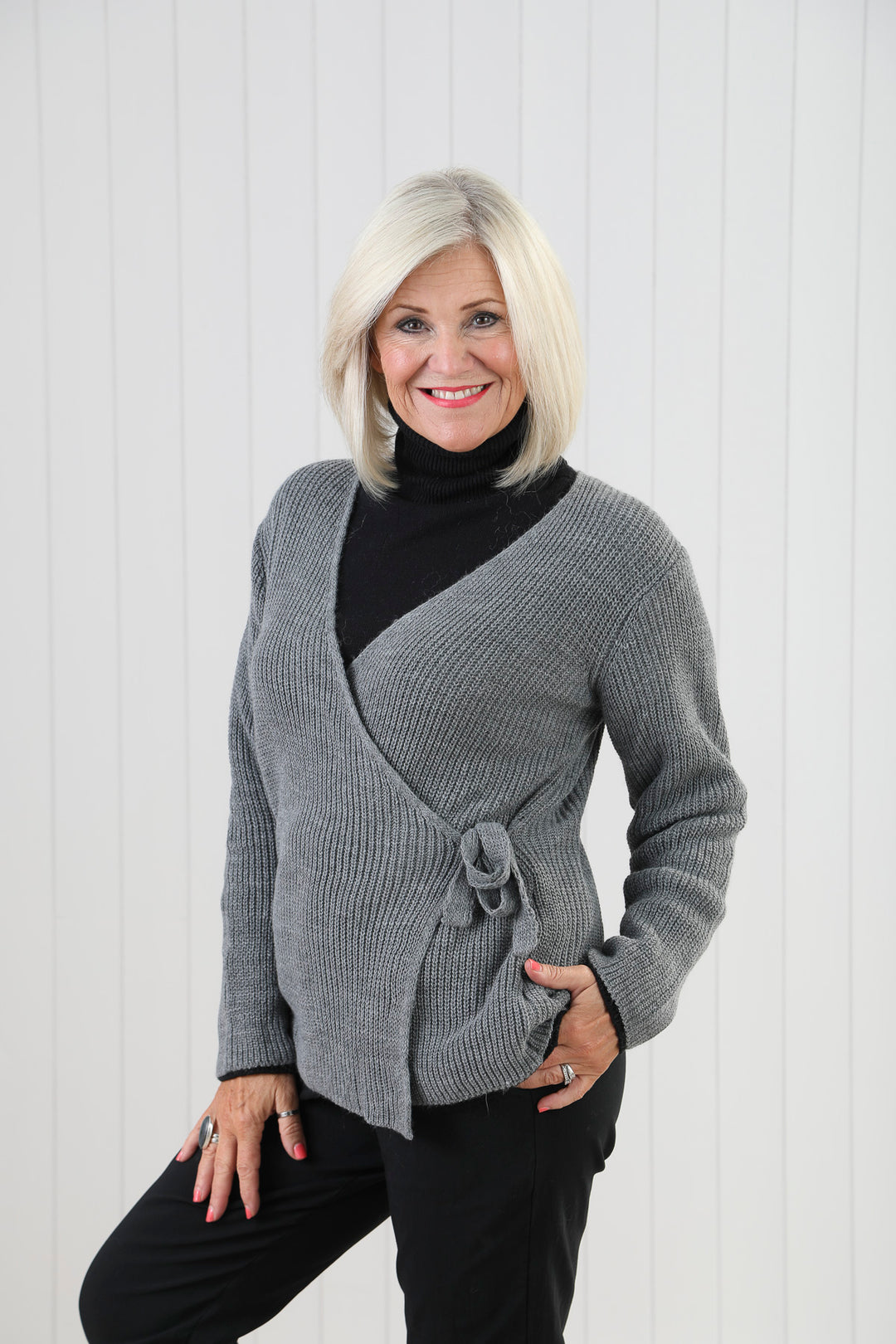 Wrap Knit Cardigan Grey