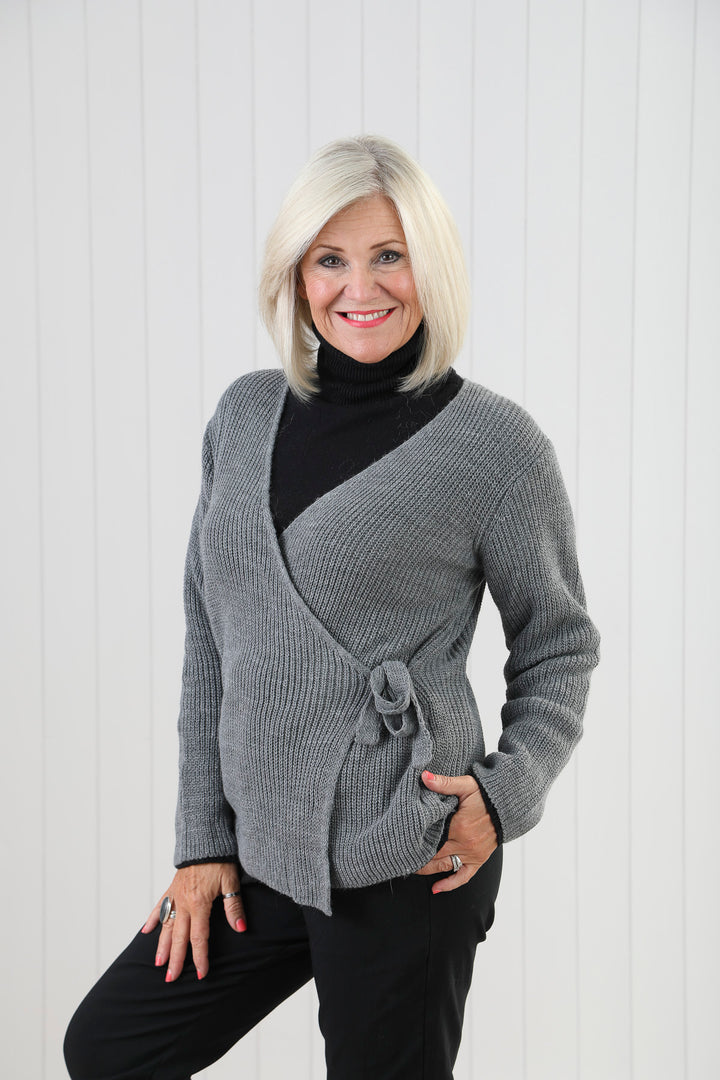 Wrap Knit Cardigan Grey