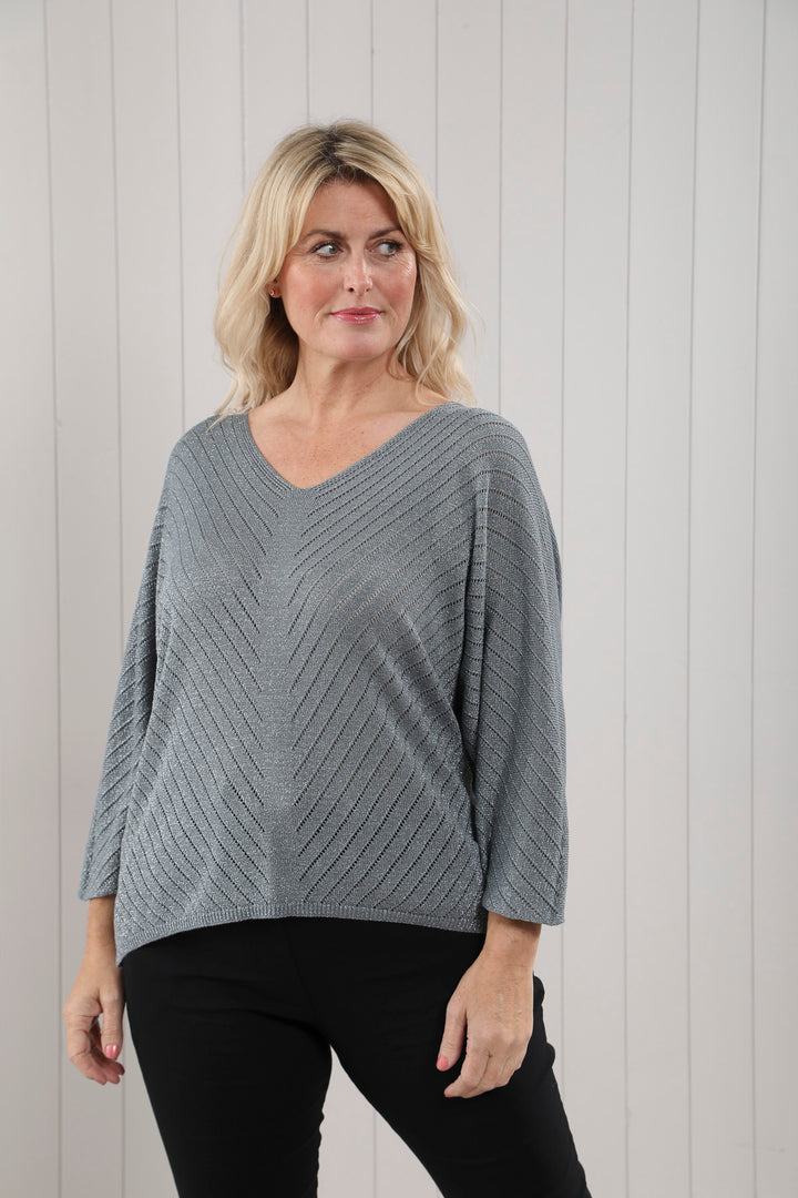 Serena Sparkle V-Neck Knit Silver