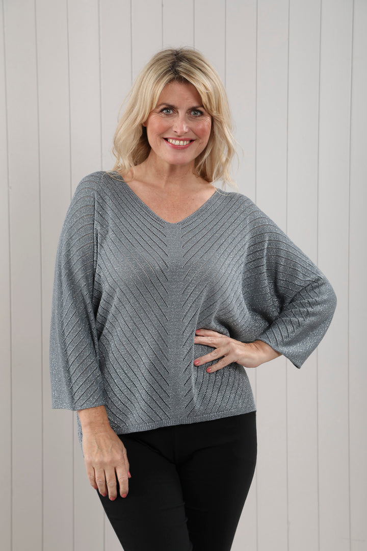 Serena Sparkle V-Neck Knit Silver