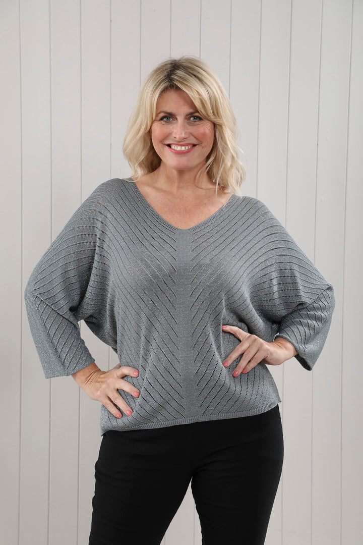 Serena Sparkle V-Neck Knit Silver