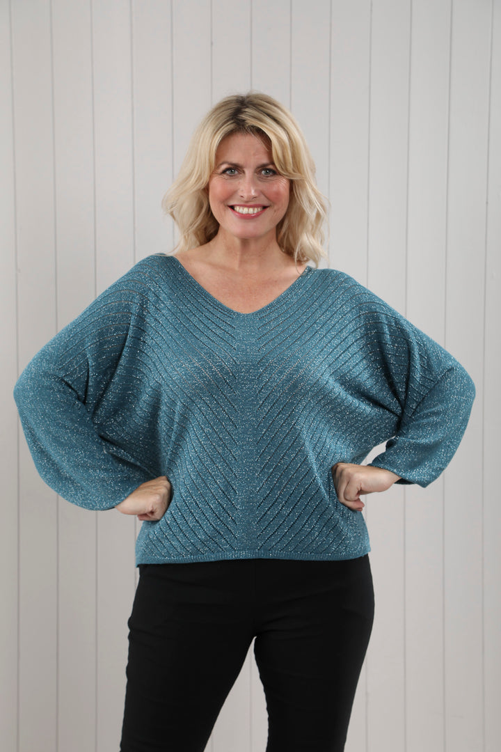 Serena Sparkle V-Neck Knit Teal