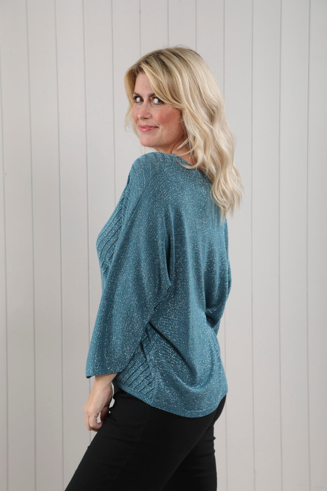 Serena Sparkle V-Neck Knit Teal