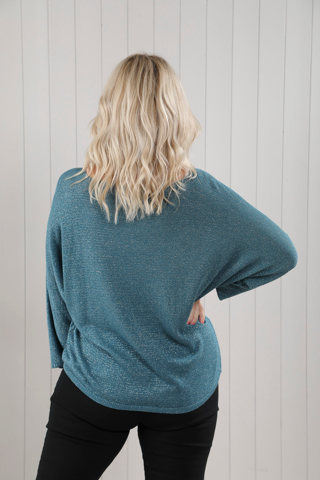 Serena Sparkle V-Neck Knit Teal