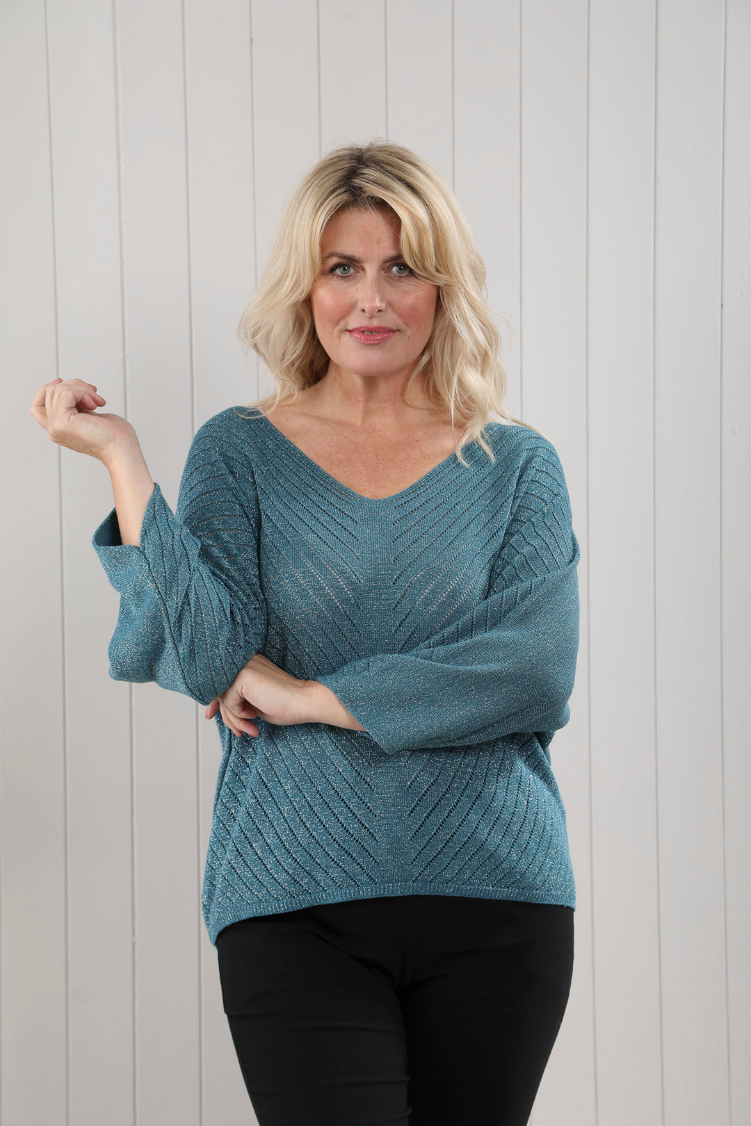 Serena Sparkle V-Neck Knit Teal