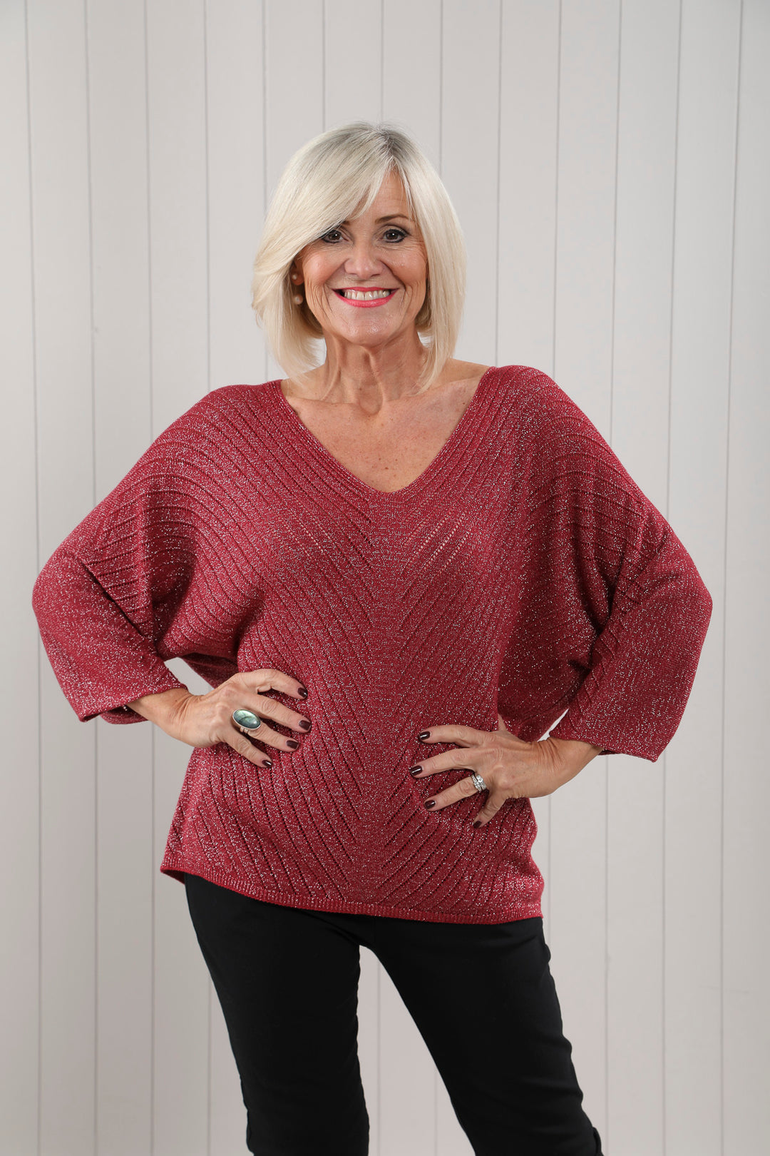 Serena Sparkle V-Neck Knit Wine