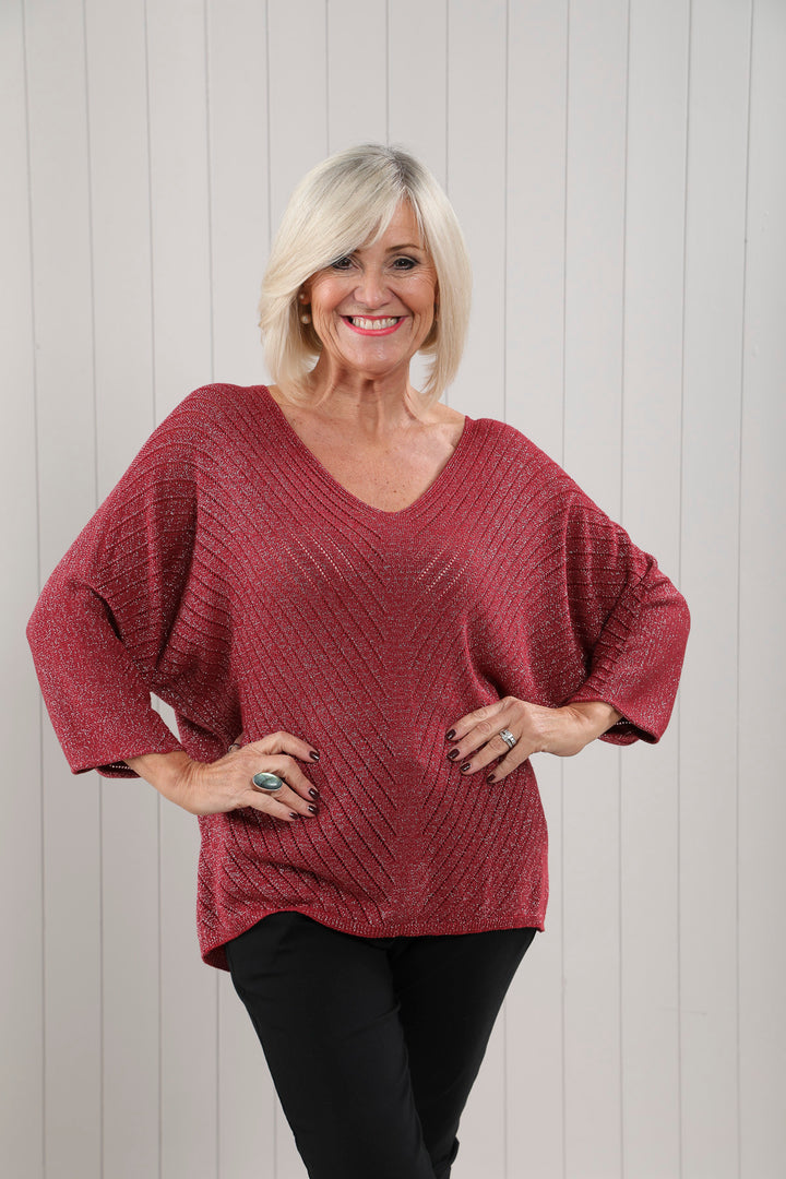 Serena Sparkle V-Neck Knit Wine