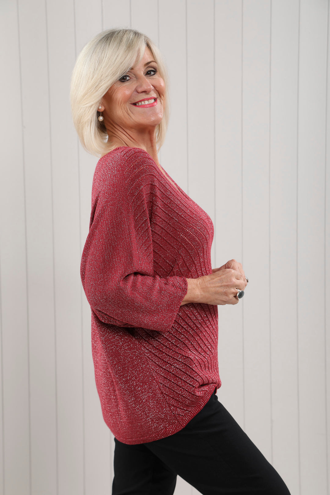 Serena Sparkle V-Neck Knit Wine