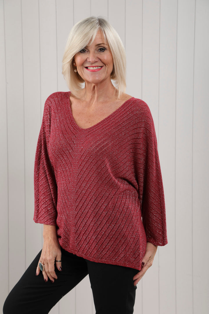 Serena Sparkle V-Neck Knit Wine
