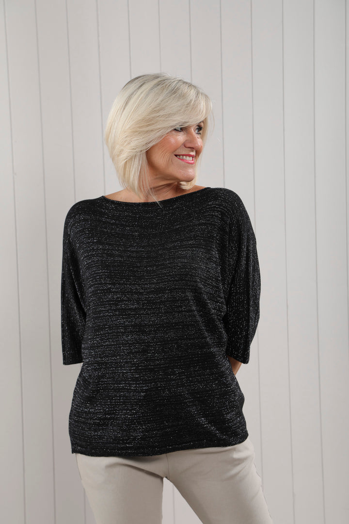 Shimmer Slash Neck Top Black SECONDS