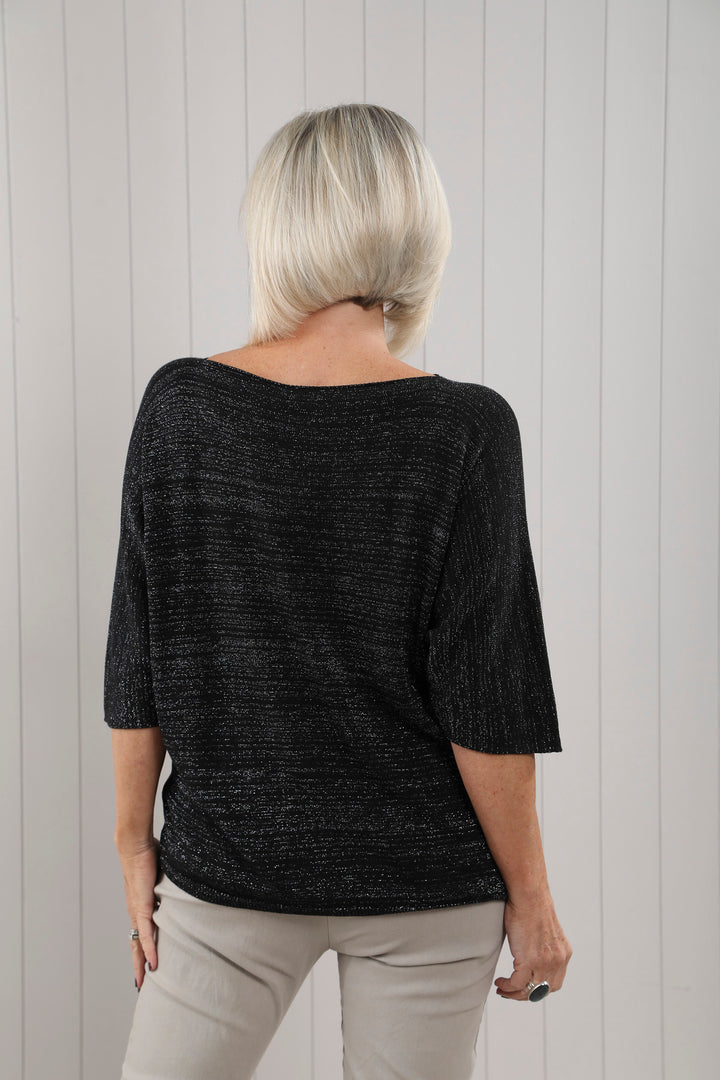 Shimmer Slash Neck Top Black SECONDS