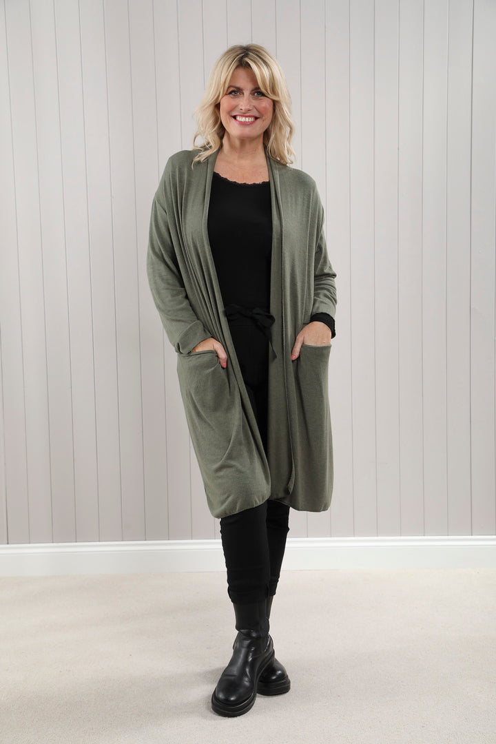 Soft Knit Long Cardigan Khaki