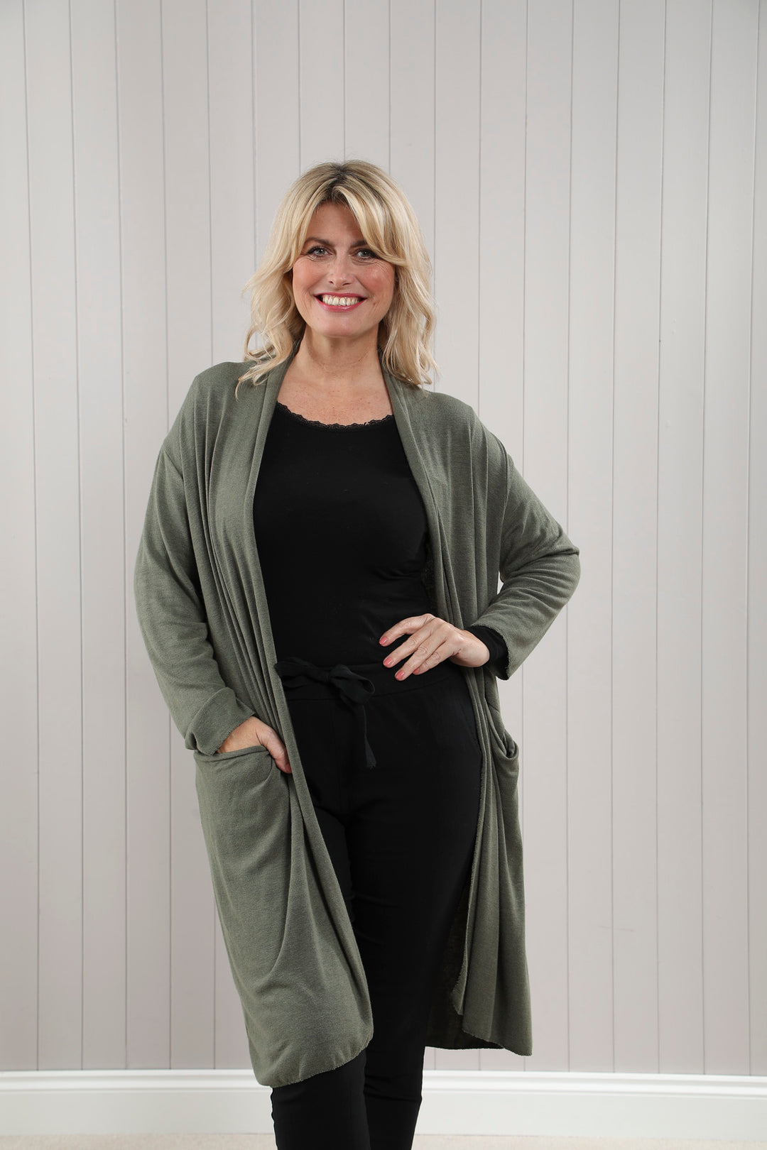 Soft Knit Long Cardigan Khaki