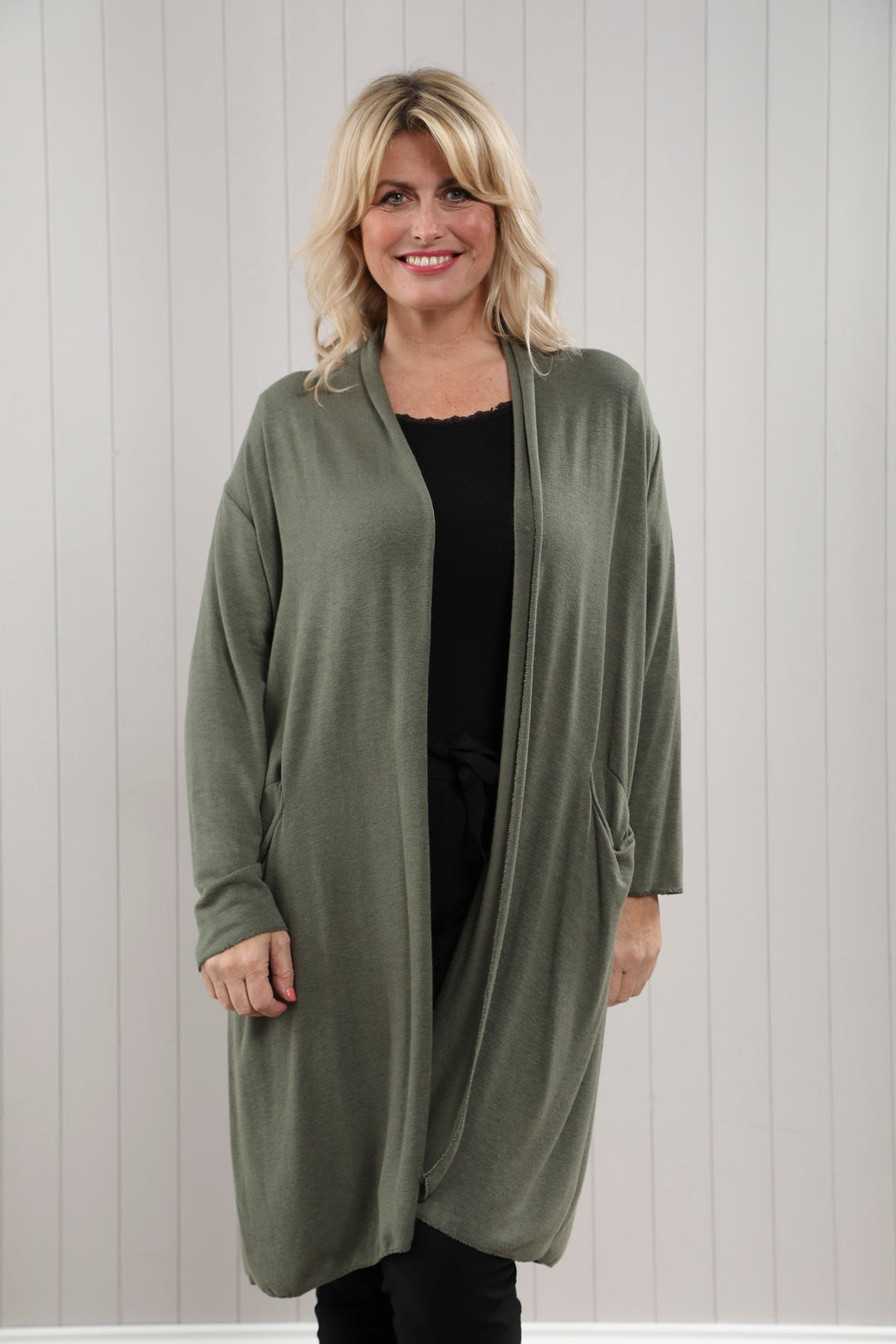 Soft Knit Long Cardigan Khaki