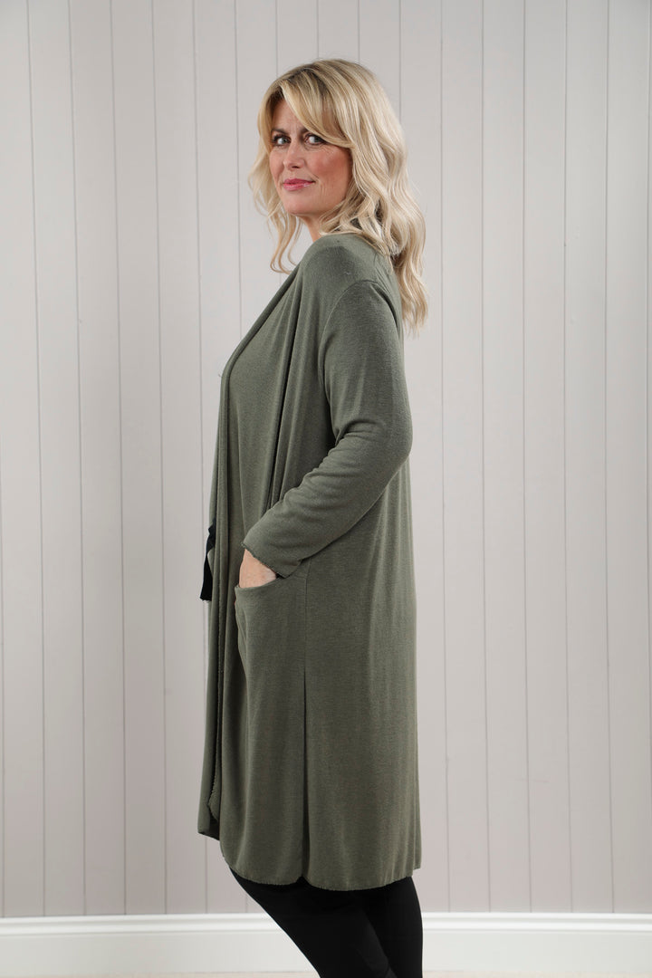 Soft Knit Long Cardigan Khaki