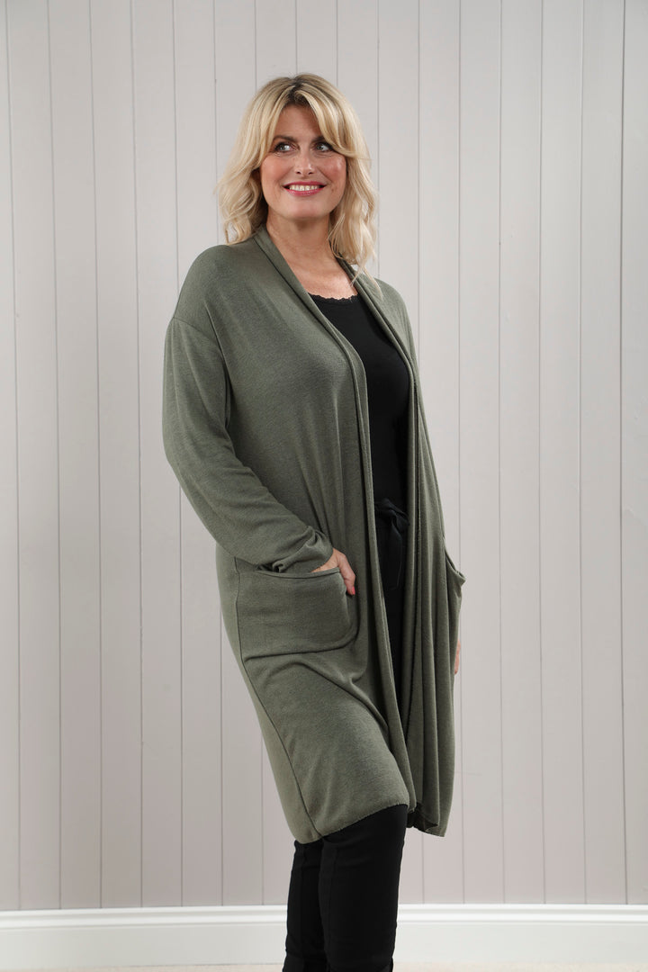 Soft Knit Long Cardigan Khaki