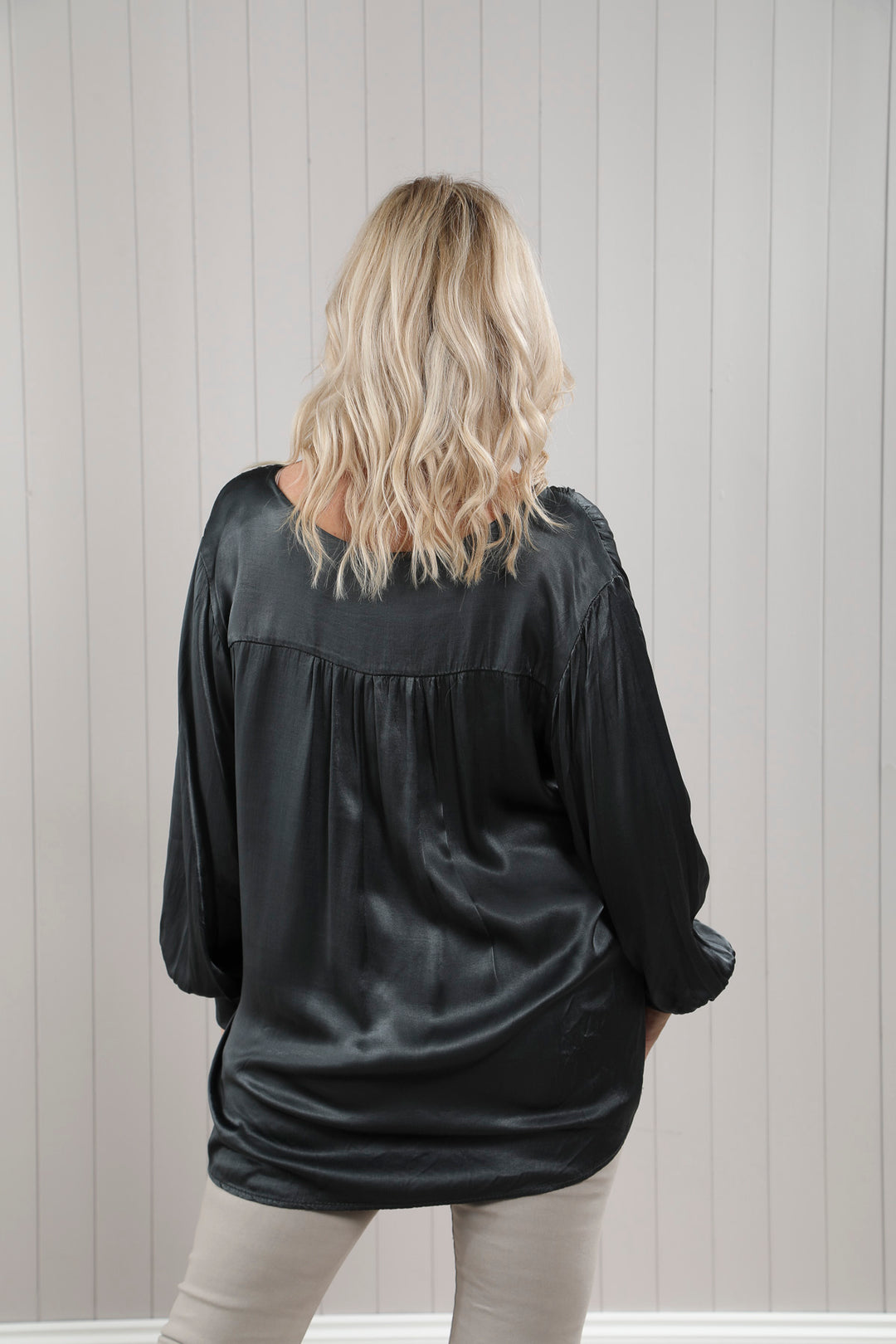 Lucia Satin Feel Blouse Charcoal