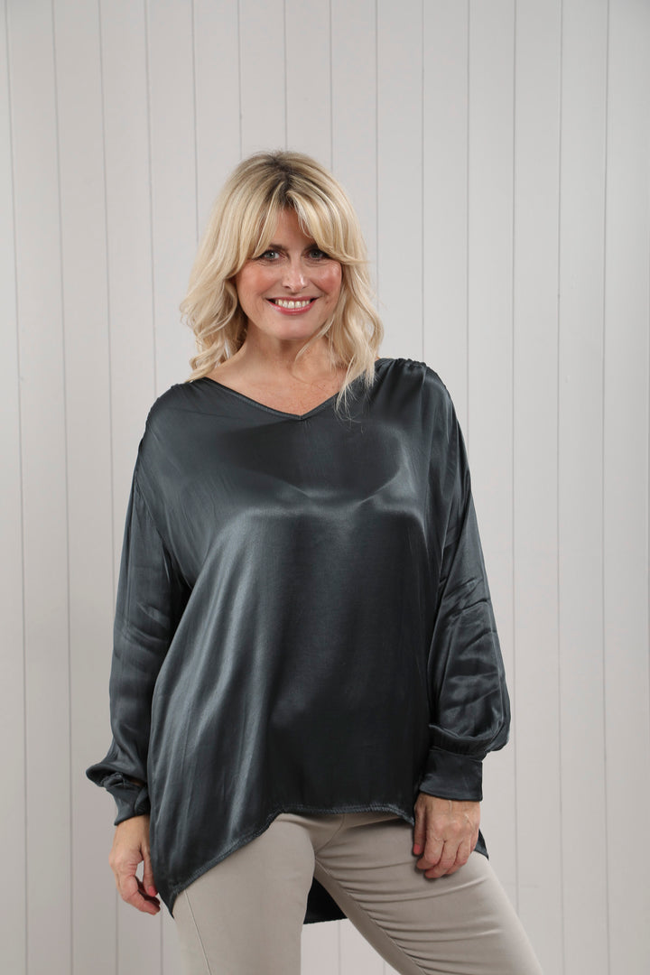 Lucia Satin Feel Blouse Charcoal